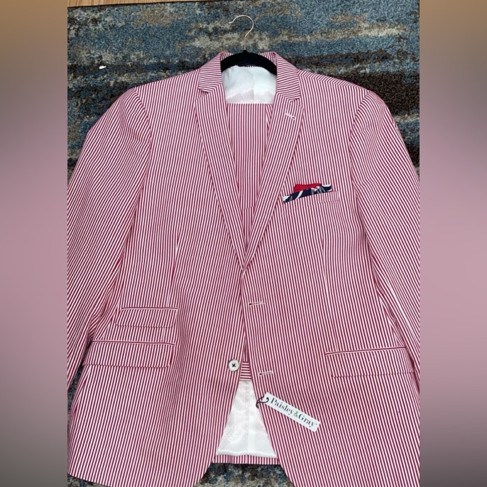 Men’s 2 Piece Striped Seersucker Suit